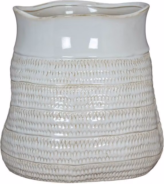 Lemon Pavilion Furniture and Decor Tava Hewn Bud Vase, White Ceramic, W: 18 cm, D: 18 cm, H: 17 cm