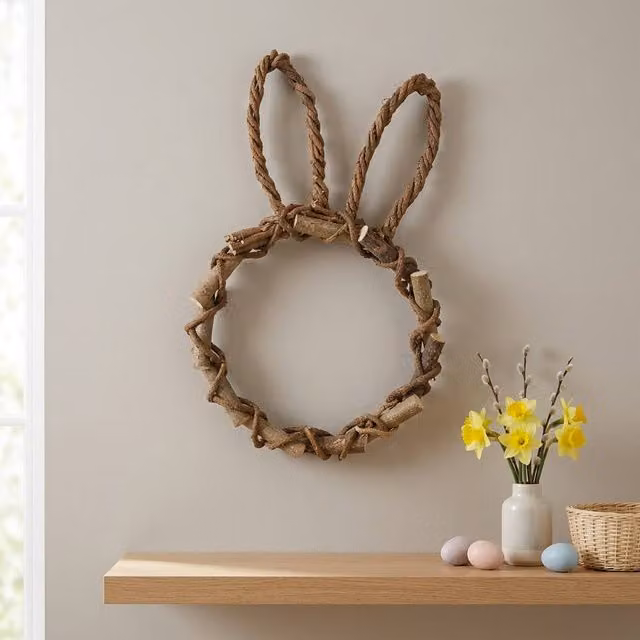 Garden Greatness Brown Woven Twig Rabbit Silhouette Wreath