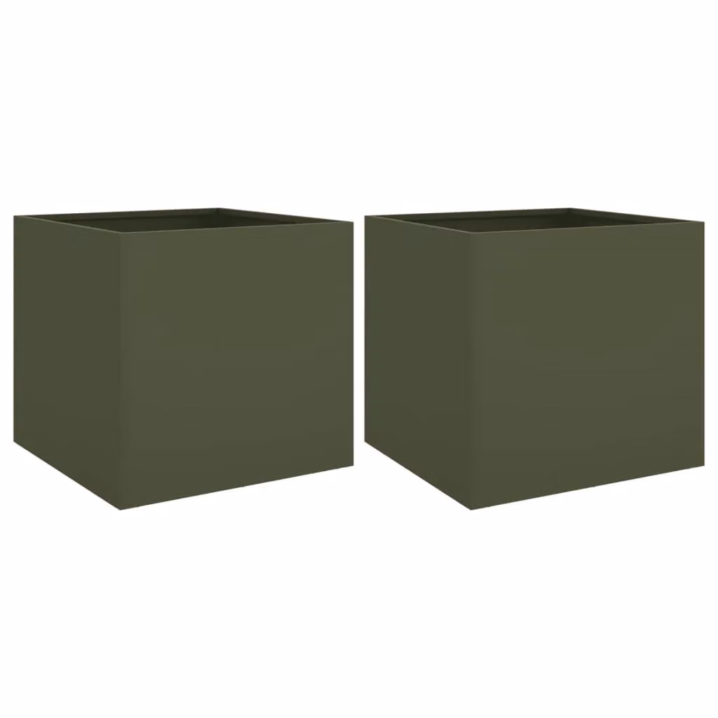 Berkfield Home Steel Planter Tub, 2 Pieces, Green, W: 42 cm, D: 40 cm, H: 39 cm – 2