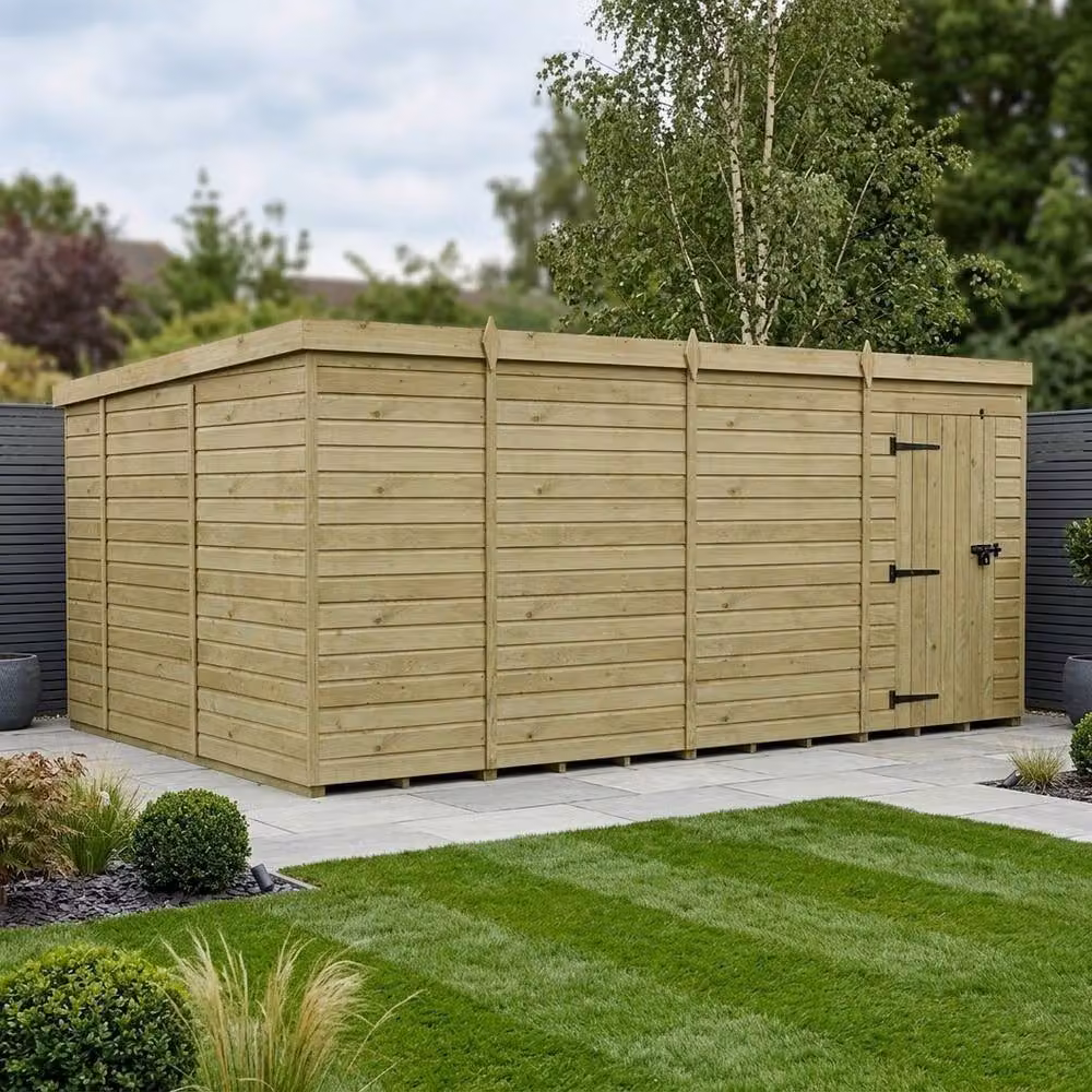 Buttercup Farm Brown Timber Pent Garden Shed with Single Door, W: 457.2 cm, D: 305.0 cm, H: 210.0 cm – 2