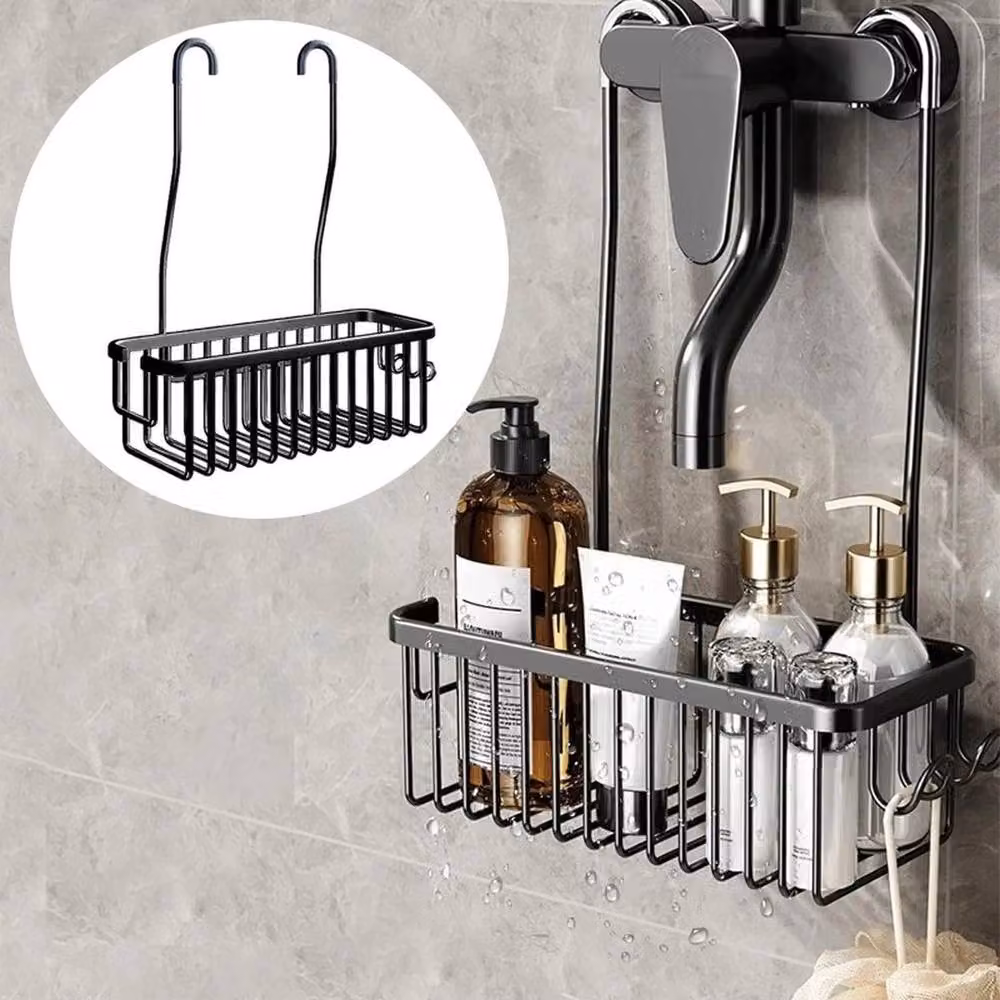 KORVIXA Hanging Modern Over Screen Bathroom Shower Caddy Rack in Black, W: 70 cm, H: 75 cm – 4