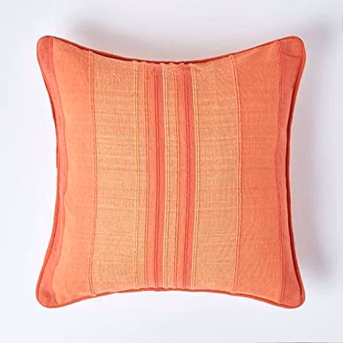 Homescapes Morocco Striped Cotton Cushion Cover, Orange Terracotta Rust, W/D/H: 60.96 x 60.96 x 60.96 cm