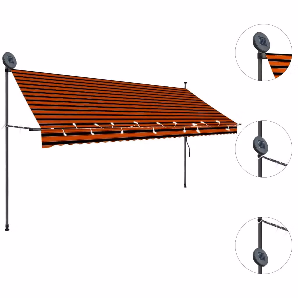 Berkfield Home Manual Retractable Awning with LED, Orange and Brown Striped Polyester Fabric – 2