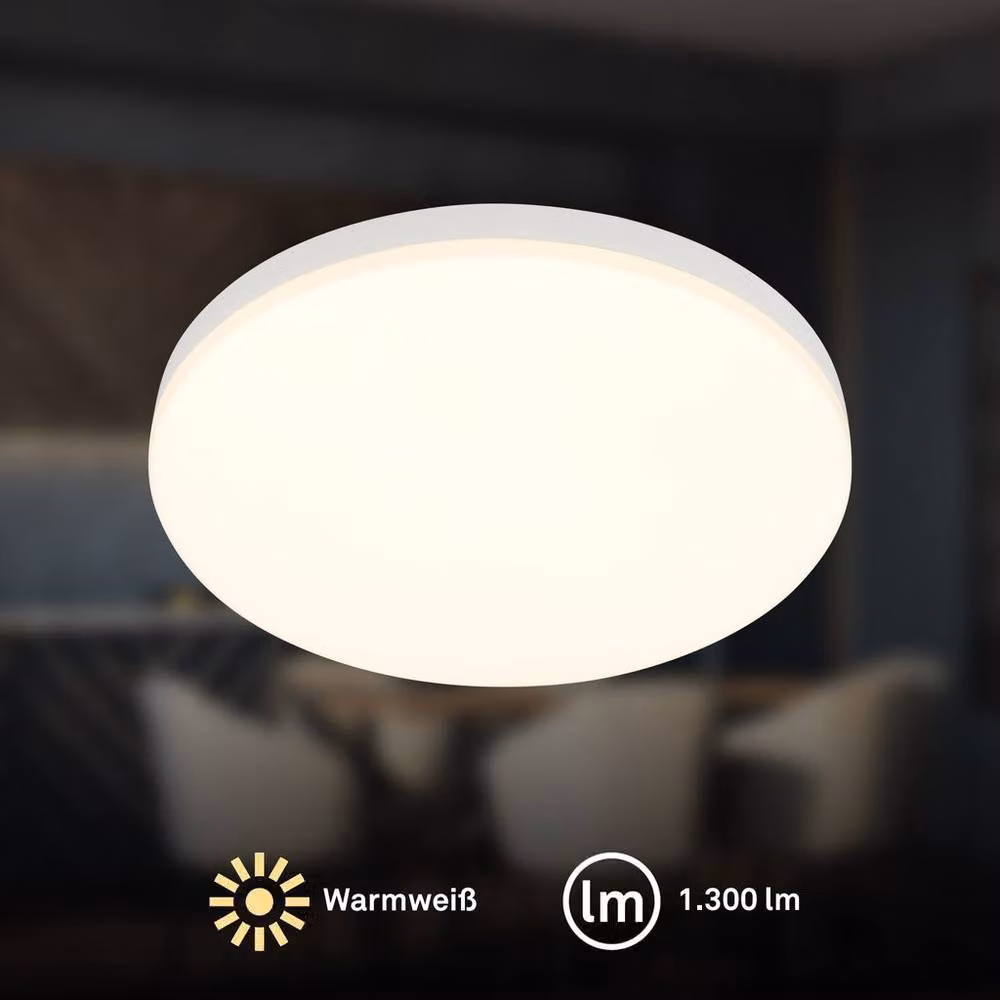 Briloner White LED Ceiling Light, 12W, Warm White 3000K, 1300lm, W/D/H: 22 x 22 x 6 cm – 2
