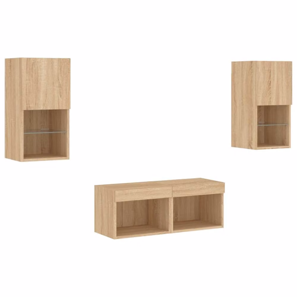 Berkfield Home 4 Piece Modern Wall Mounted TV Cabinet Set with Integrated LED Lighting in Sonoma Oak Brown – 2