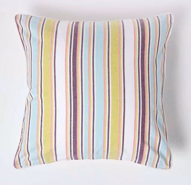 Homescapes Osaka Striped Cotton Cushion Cover in Green and Multicolour, W/H: 50 x 30 cm