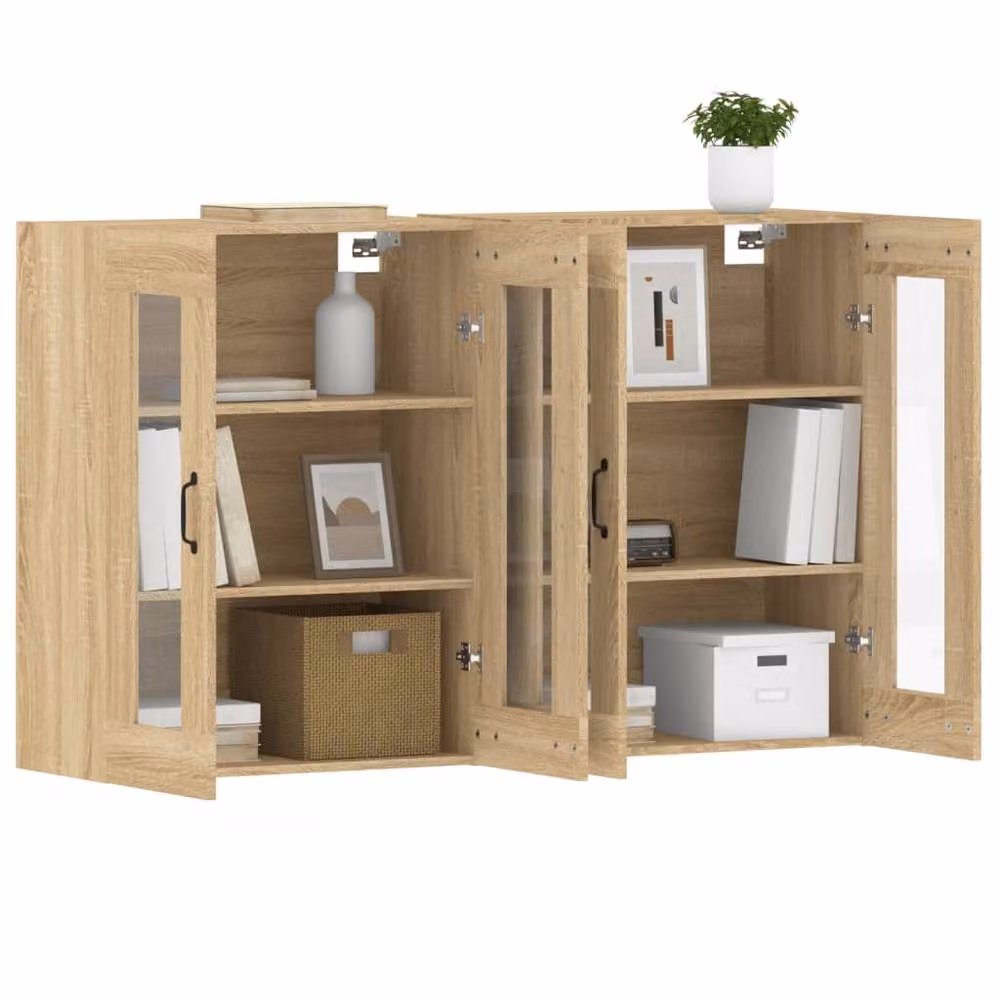 Berkfield Home Set of 2 Wall Mounted Cabinets in Sonoma Oak and Brown with Glass Doors – 3