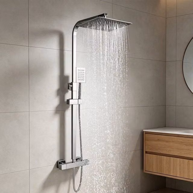 NESTLUNE Luxury Chrome Bath Filler Tap and Shower Mixer Set in Silver – 1