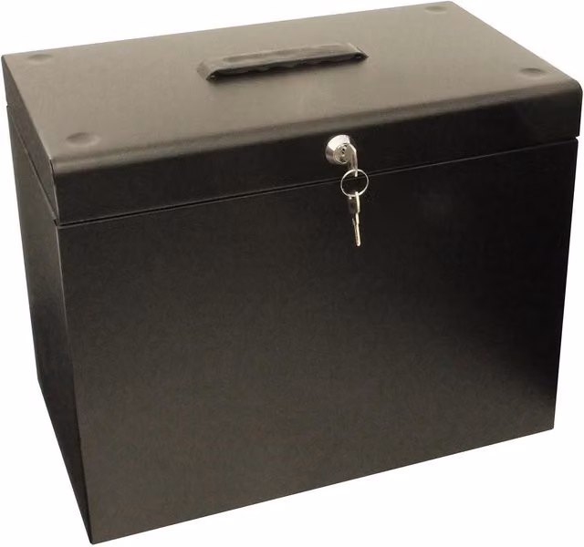 mysmartbuy Metal Lockable A4 Document Box in Black with 5 Suspension Files – 1