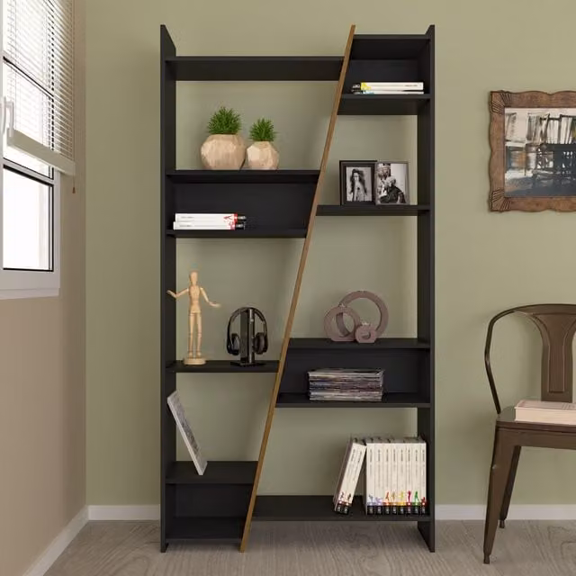 Seconique Naples Tall Ladder Bookcase in Black Pine