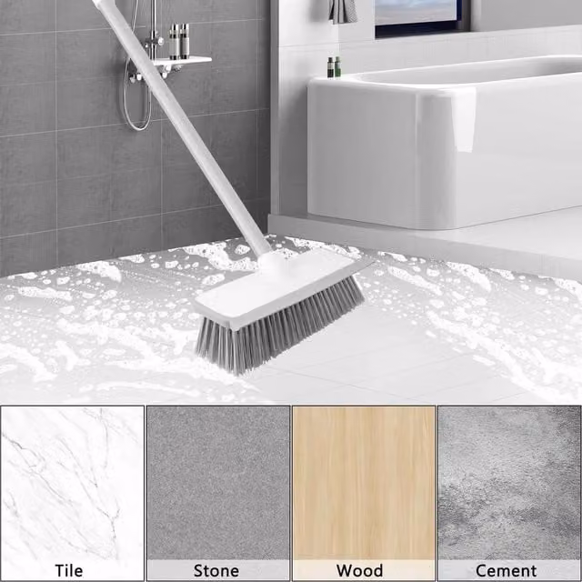 VOGREX 2-in-1 Floor Scrub Brush and Wiper Bathroom Tile Cleaner in Grey
