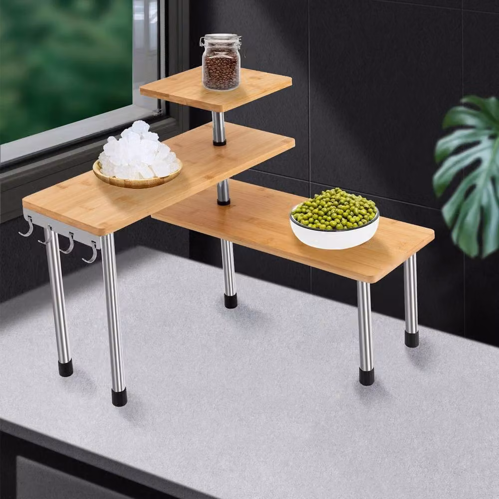 Ventryn 3 Tier Corner Storage Shelf Rack Organizer Stand in Beige, W/D/H: 38.81 x 38.81 x 43.0 cm – 2