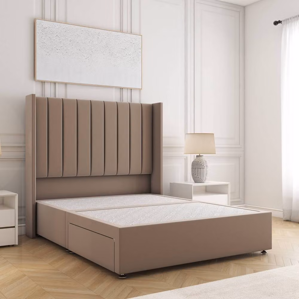 BSSPOKE Hannah Super King Divan Bed with 2 Drawers, Footend and 54 inch Headboard in Bronze Plush Velvet Fabric, W/D/H: 200 x 163 x 30.48 cm