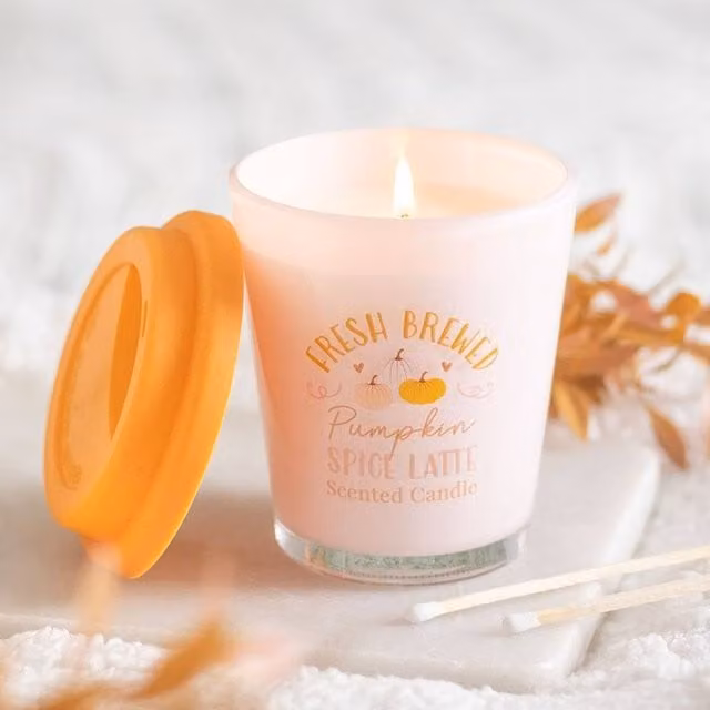 Uniqueful Fresh Brewed Pumpkin Spice Latte Lidded Glass Candle in Orange