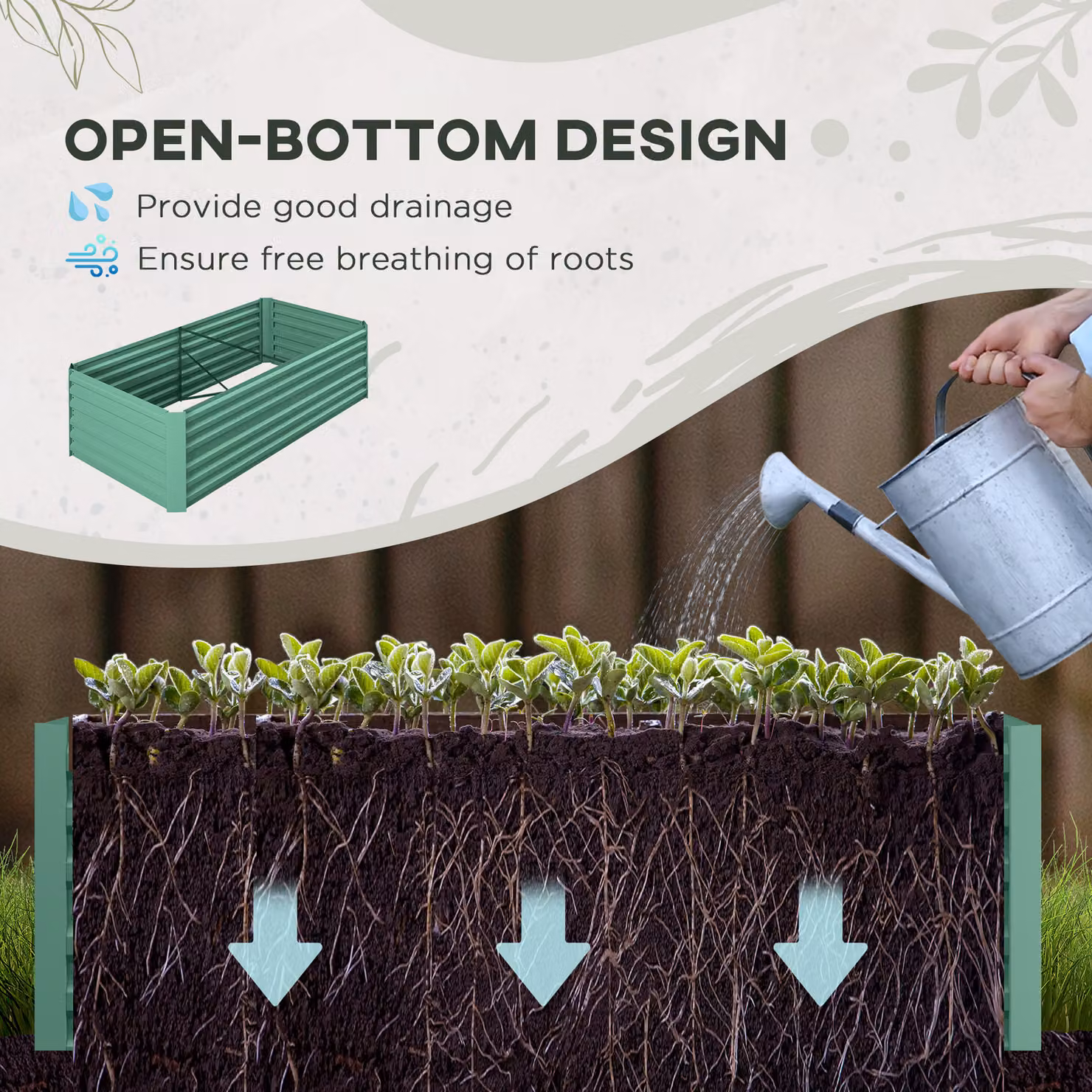 Outsunny Galvanised Steel Raised Garden Bed in Light Green, W: 180 cm, D: 90 cm, H: 59 cm – 3