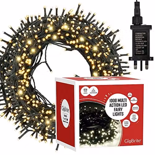 Globrite Warm White LED Fairy String Lights with Remote Control and Timer, 1000 LED, White – 7