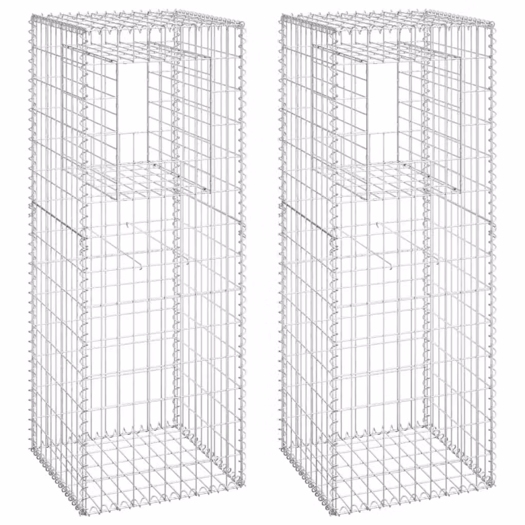 Berkfield Home Silver Steel Gabion Basket Posts, 2 Pack, W/D/H: 50 x 50 x 140 cm – 2