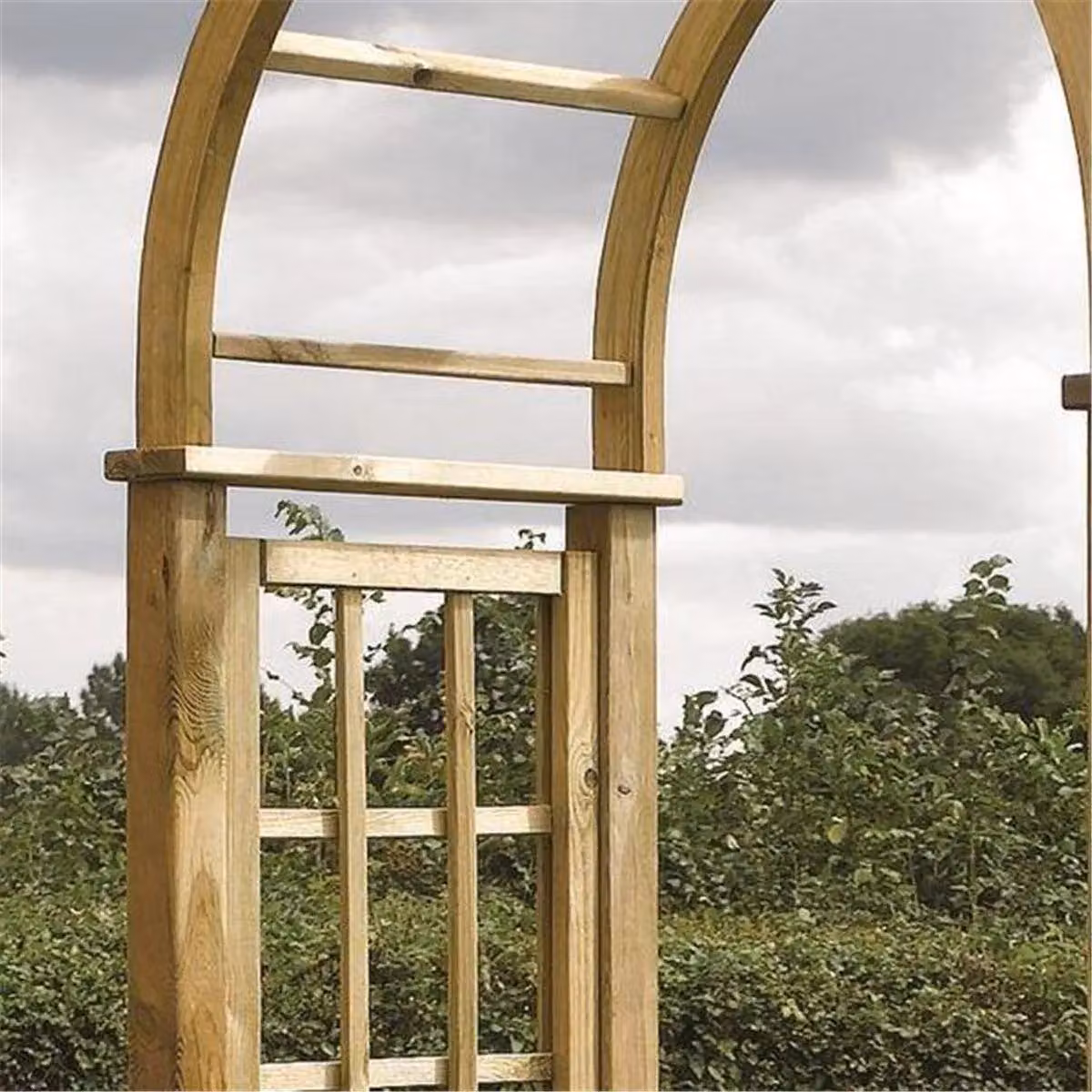 Cheshire Pressure Treated Round-Top Arch with Open Trellis Sides in Light Oak Brown – 3