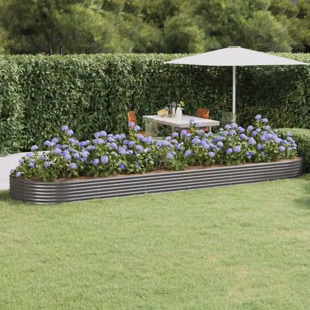 Berkfield Home Garden Powder-coated Steel Raised Bed in Grey, W: 523 cm, D: 140 cm, H: 36 cm – 1