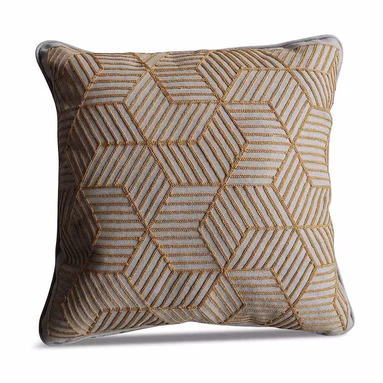 Leisure Grow Gold Striped Embroidered Square Scatter Cushion, W x D: 50 x 50 cm