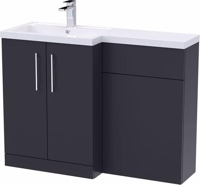 Balterley Modern Left Hand Bathroom Vanity Basin and WC Unit in Matt Satin Dark Grey, W: 110 cm, H: 84 cm