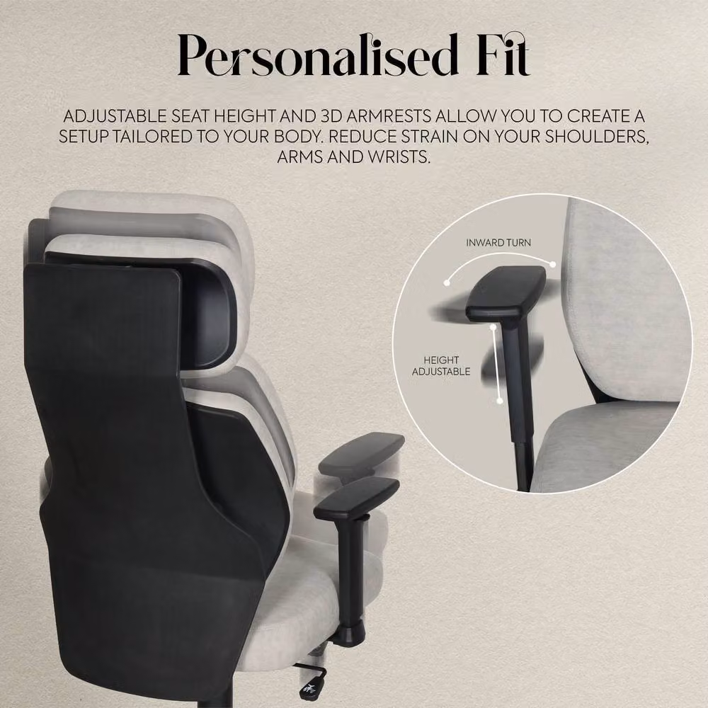 X Rocker Lyla Ergonomic Office Chair in Beige Fabric with Headrest and 360 Degree Swivel – 2