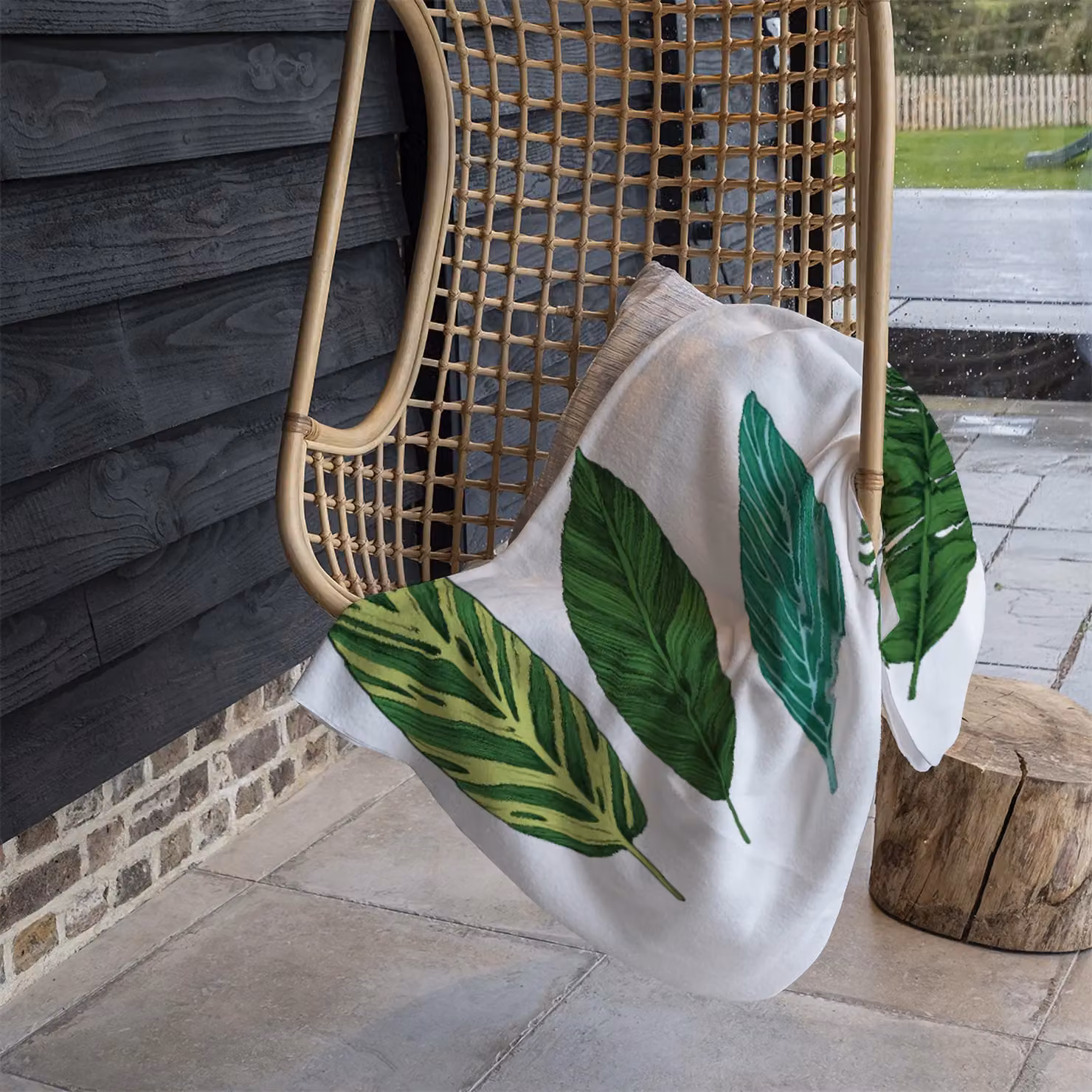 Benjamin Tate Design Four Leaves Floral Fleece Blanket in Green and Beige, W/D/H: 120 x 150 cm – 3
