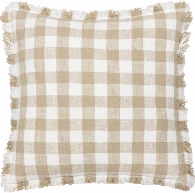 Bartoncheck Square Cotton and Polyester Filled Cushion in Beige and Yellow