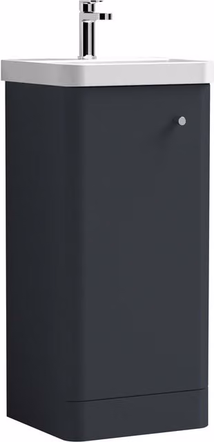 Balterley Dark Grey Floor Standing 1 Door Vanity Unit with Ceramic Basin and Soft Close Doors – 1
