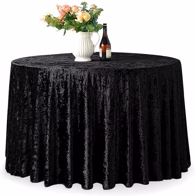 Neel Blue Diamond Velvet Round Tablecloth in Black