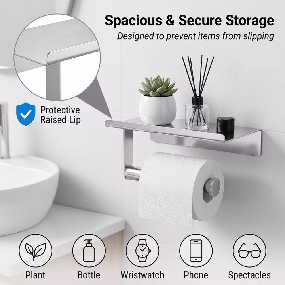 Crystals Wall Mounted Metal Toilet Paper Holder with Mobile Phone Storage Shelf in Silver – 2