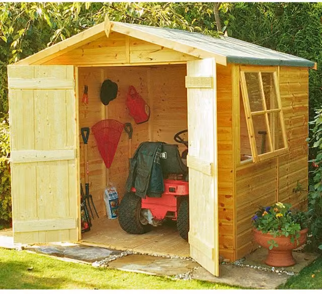 Shires Alderney Tongue and Groove Garden Shed Workshop with Double Doors, Beige, W/D/H: 210 x 198 x 204.8 cm