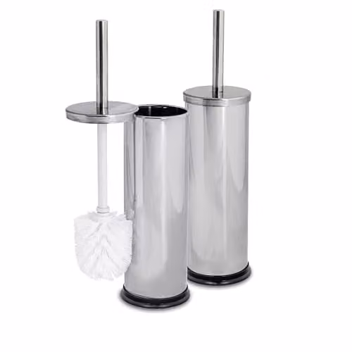 Harbour Housewares Silver Stainless Steel Toilet Brush and Holder Set of 2