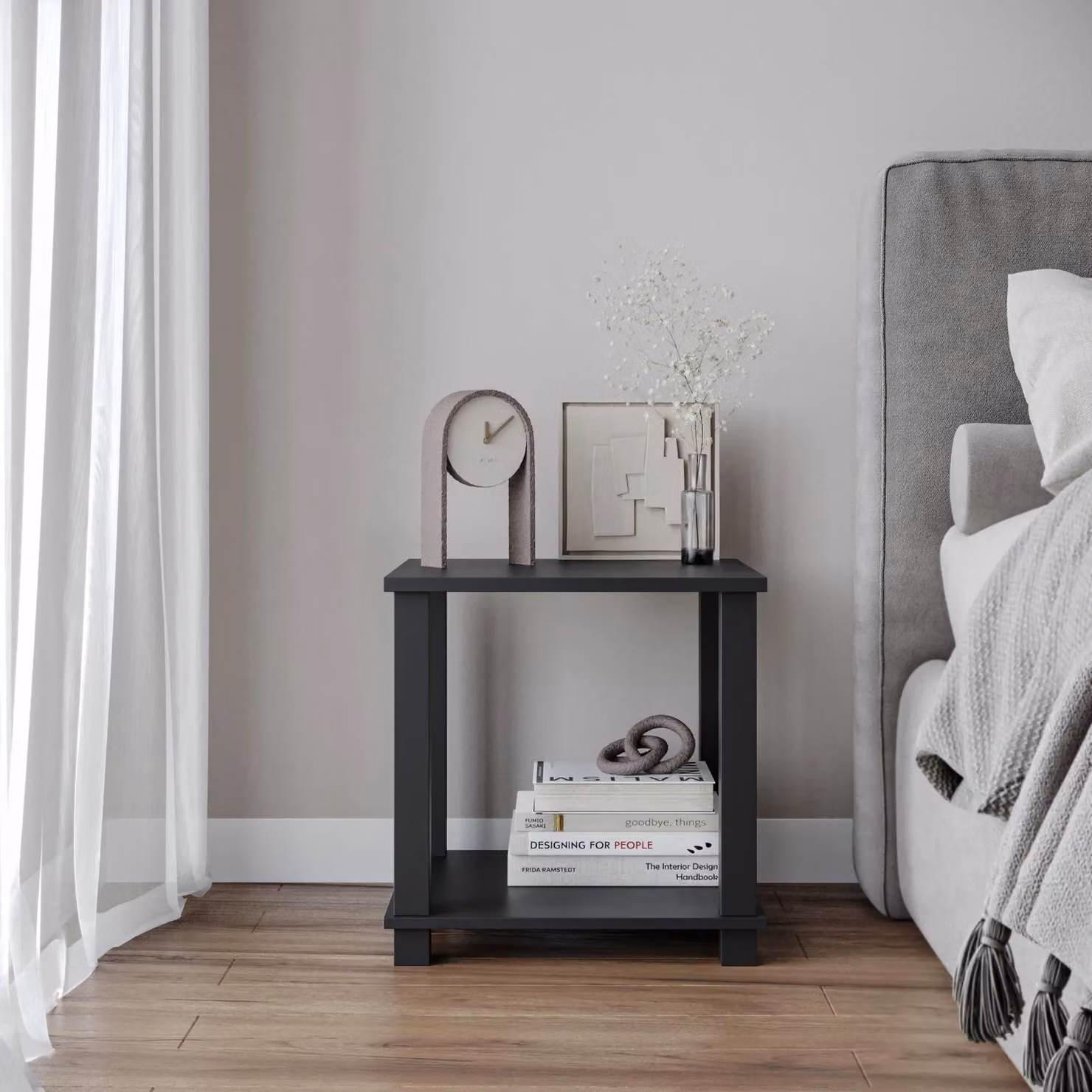 EONLION 2 Tier S-Tube Black Wood End Table and Bedside Nightstand with Storage Shelf – 4