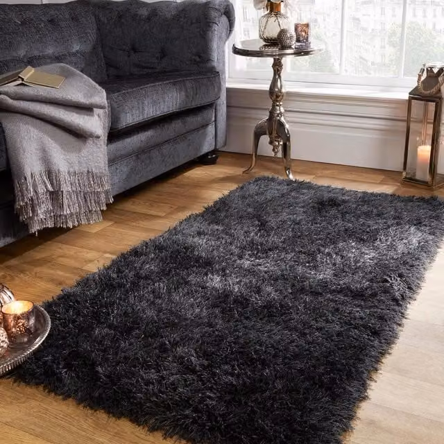 Sienna Home Shaggy Fluffy Glitter Rug in Grey Anthracite, W: 160 cm, Pile Height: 5 cm