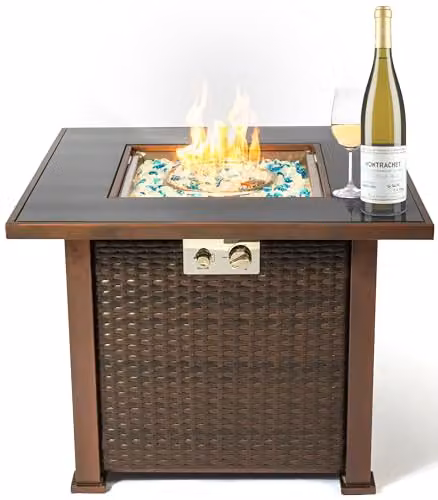MDA Designs Ostara Stylish Wicker Gas Fire Pit Table with Glass Toptop in Blue, Sand or Brown, W/D/H: 80 x 80 x 62 cm – 6