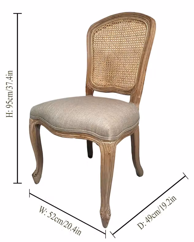 Dibor Set of 4 Loire Rustic Vintage Dining Chairs with Solid Wood Frame and Rattan Back in Grey – 2