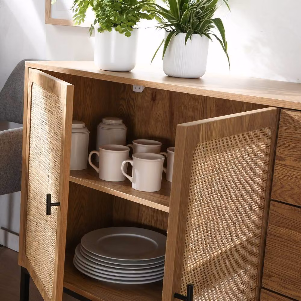 CALICOSY Jaya Rattan 2-Door and 3-Drawer Sideboard in Light Brown – 4