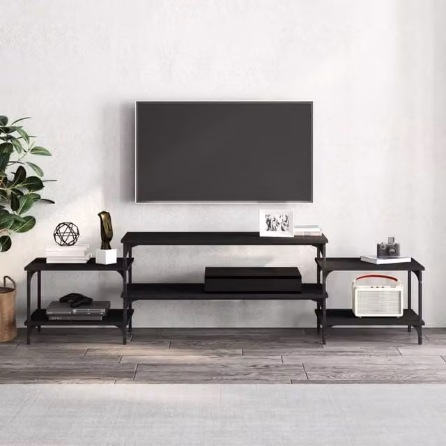 Berkfield Home Modern Black TV Cabinet in Engineered Wood W/D/H: 197 x 35 x 52 cm