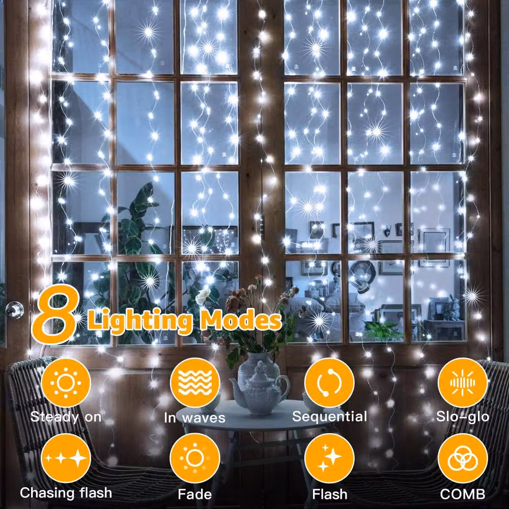 Ollny 300 LED USB Waterproof Curtain String Lights in Cool White – 3