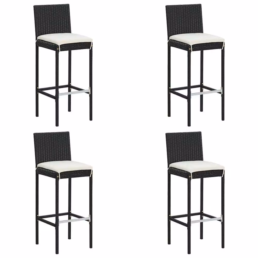 Berkfield Home Set of 4 Modern Black Poly Rattan Garden Bar Stools with Cushions – 2