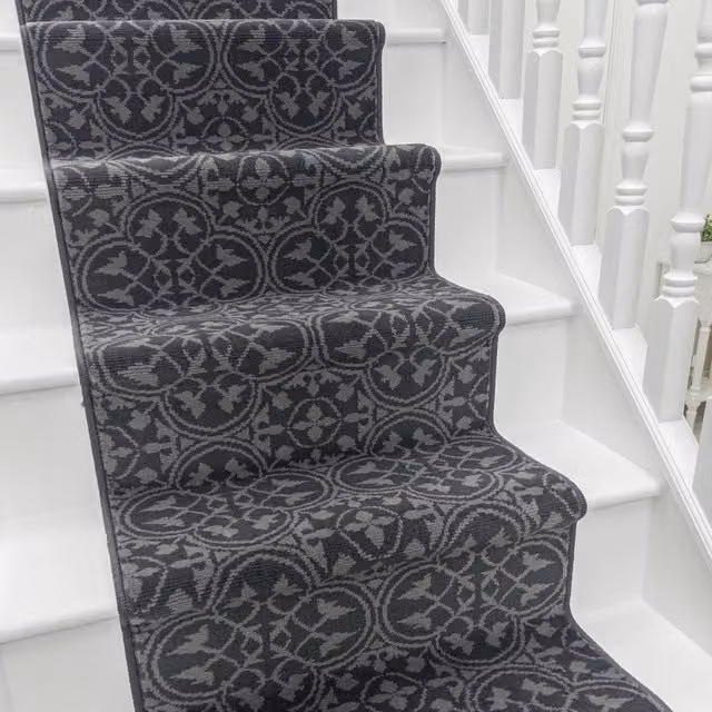 runrug Mosaic Stair Runner Carpet in Grey, W: 60 cm, L: 600 cm