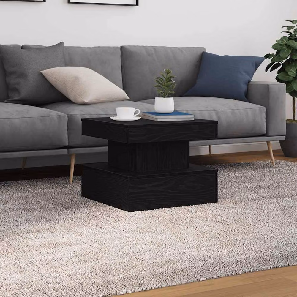 Berkfield Home Modern Square Coffee Table with LED Lights in Black Oak, W/D/H: 50 x 50 x 40 cm – 4