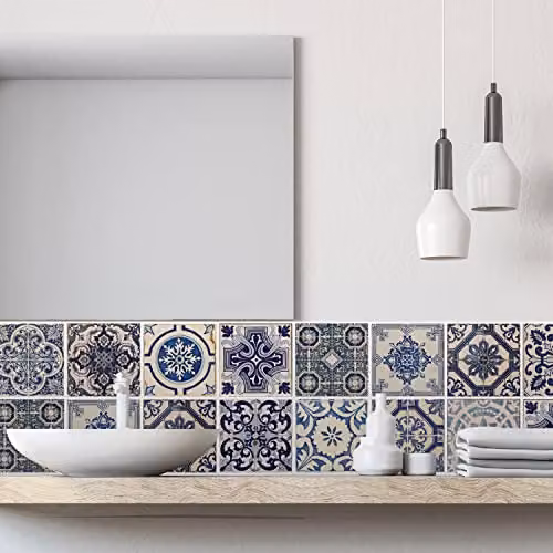 WALPLUS Malaga Spanish Blue Geometric Tile Stickers, 24 pcs, 15 x 15 cm – 2