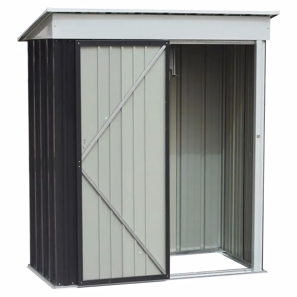 Living and Home Black Metal Pent Roof Garden Storage Shed with Lockable Single Door and Tool Shelving, W: 152.4 cm, D: 91.44 cm, H: 180 cm – 7