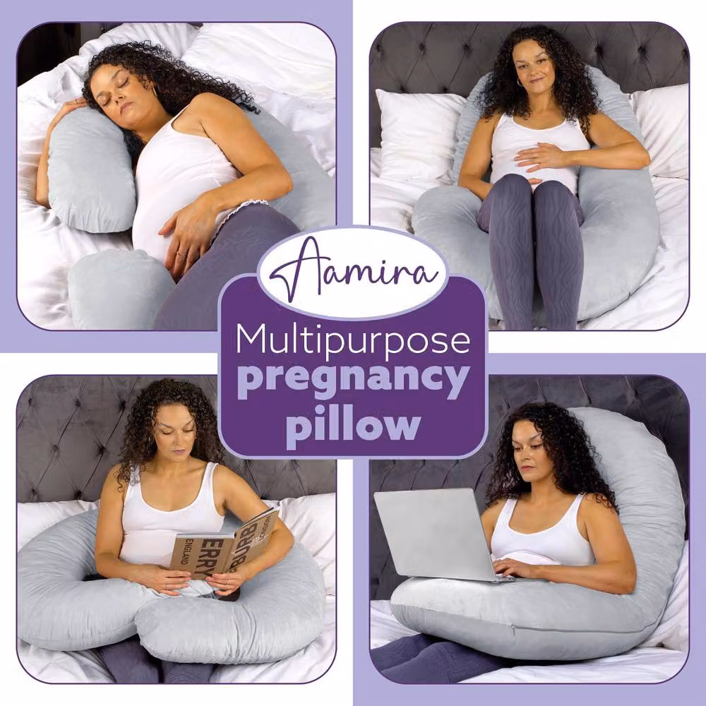 Aamira Light Grey C Shape Memory Foam Pregnancy Maternity Pillow, W/D/H: 140 x 65 x 20 cm – 7