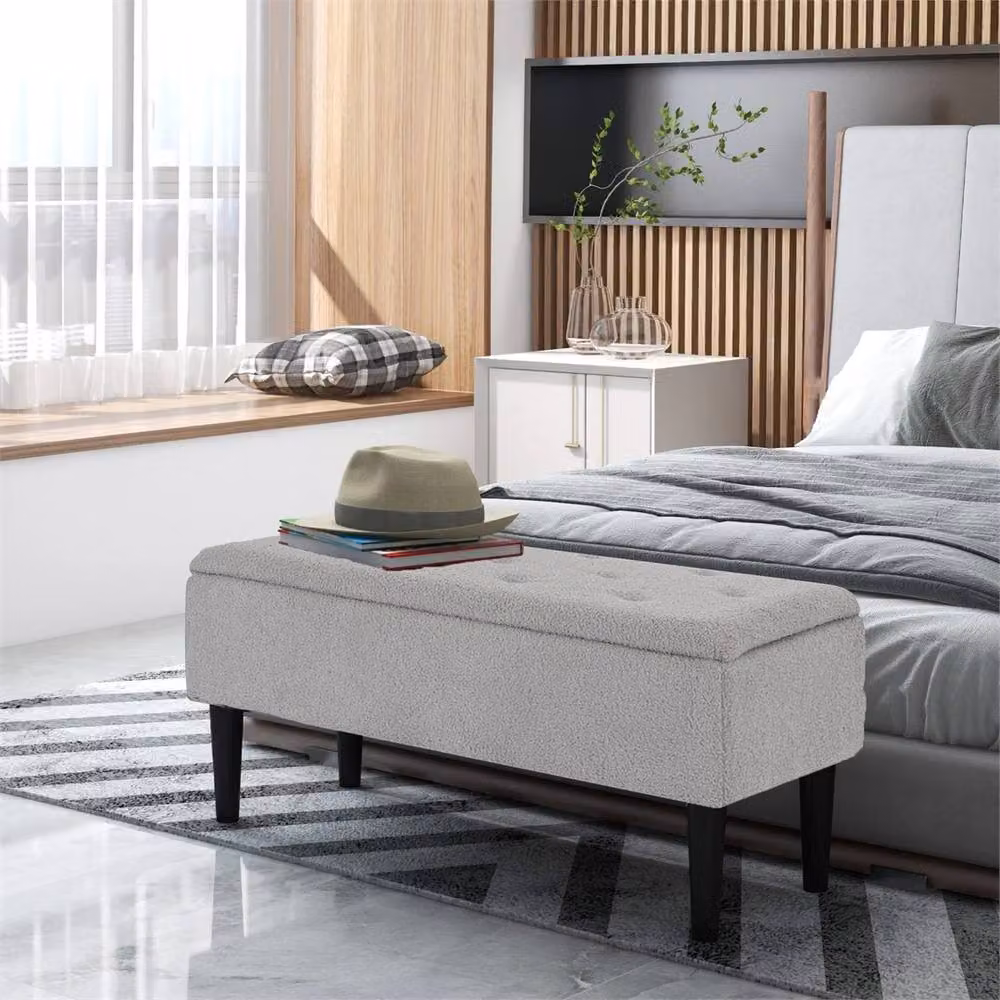 Nordara Grey Fabric Upholstered Ottoman Storage Box with Wooden Legs W/D/H: 120 x 45 x 38 cm – 2