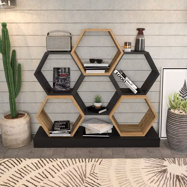 Decorotika Hexagonal Honeycomb Bookshelf in Black and Brown