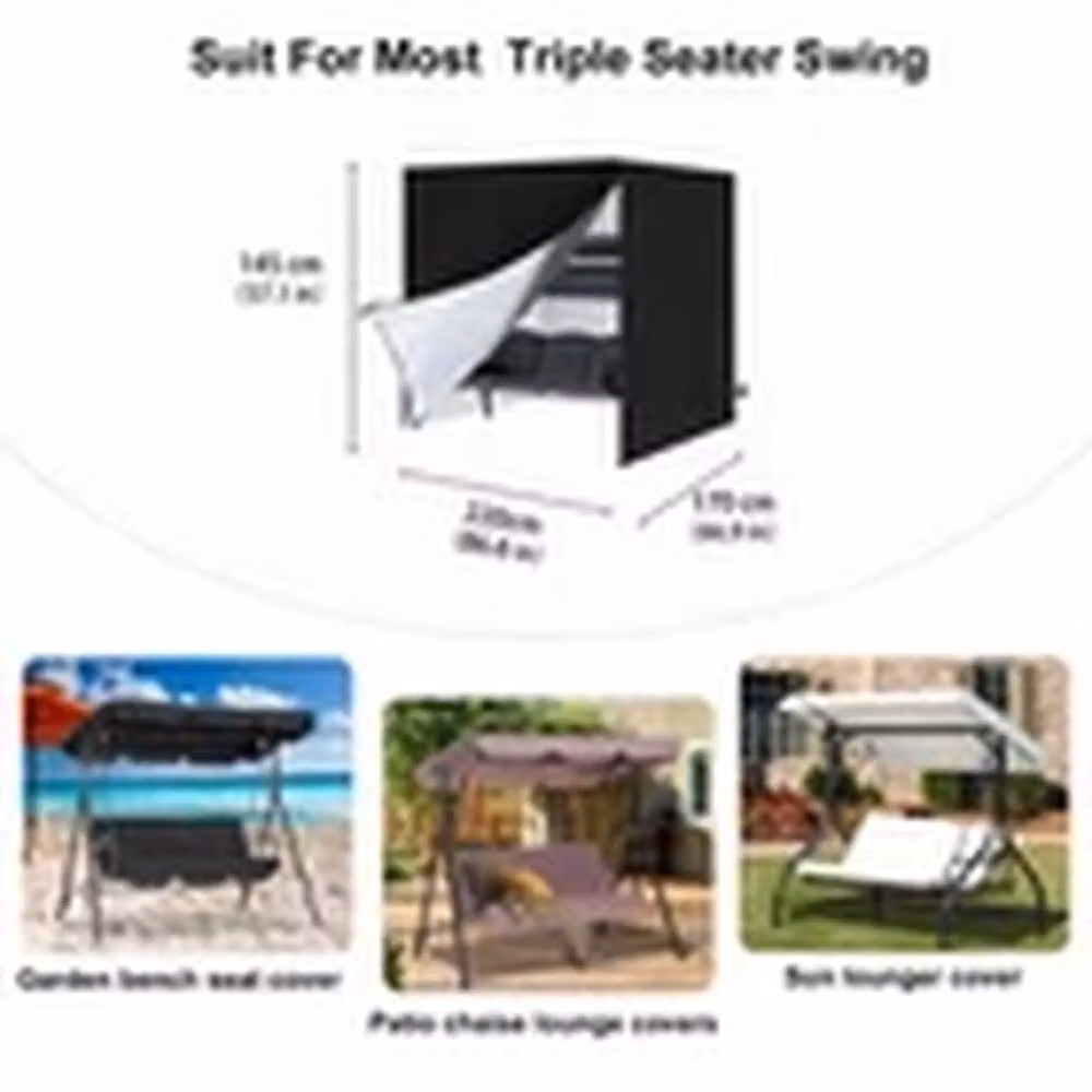EONLION Waterproof 3-Seater Garden Swing Cover in Black with Zipper – 2