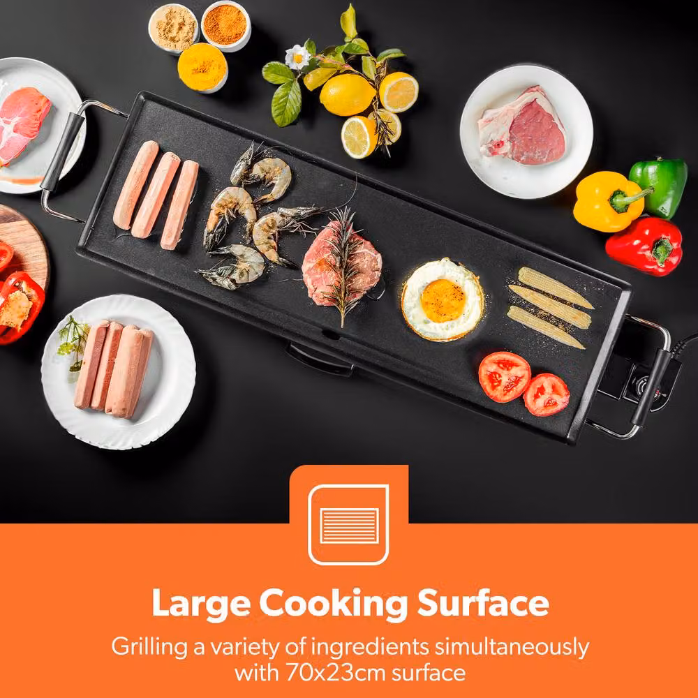 Geepas Electric Teppanyaki Table Top Grill and Non-Stick Griddle in Black with Adjustable Thermostat – 3